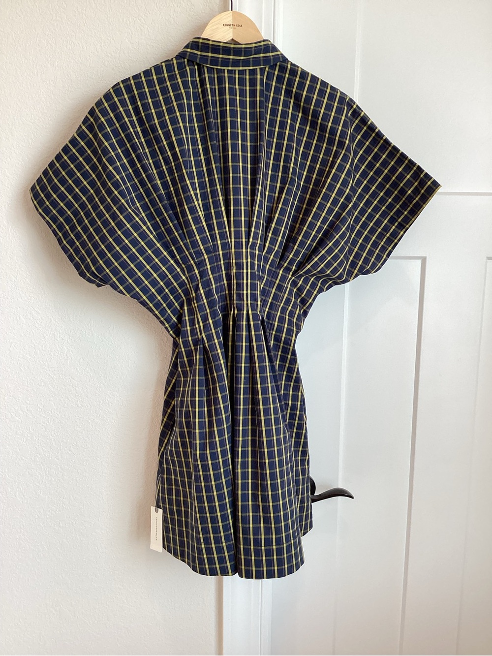 Exquise Tobie Short-Sleeve Pleated Mini Shirt Dress Navy Plaid Anthropologie - Picture 10 of 13